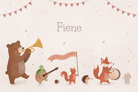 feestelijk geboortekaartje Fiene met dierenparade