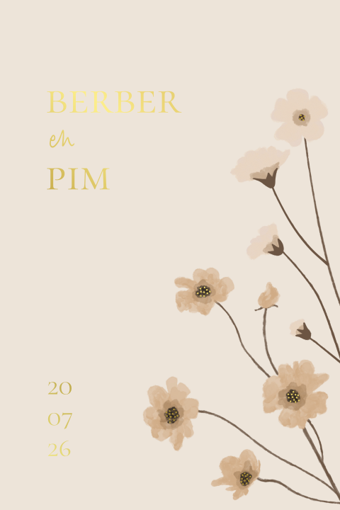 trouwkaart met bloemen en goudfolie