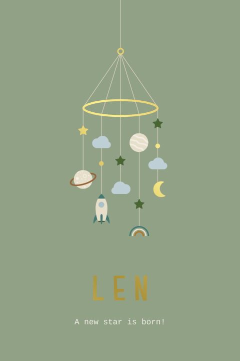 geboortekaartje Len met ruimte elementen babymobiel