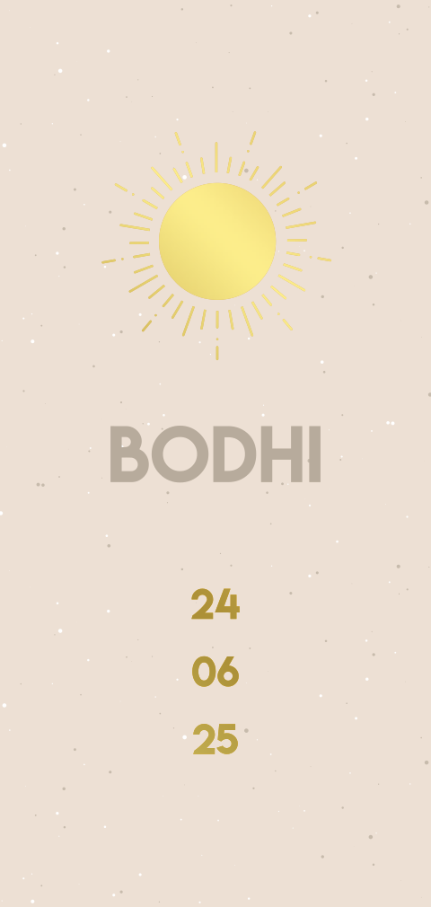 geboortekaartje jongen bodhi met zon in goudfolie