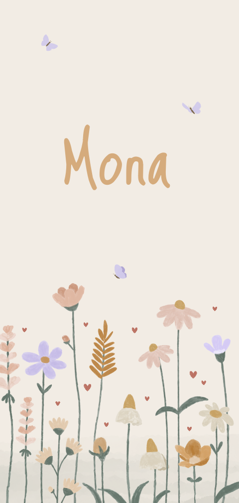 geboortekaartje Mona met veldbloemen in zachte tinten