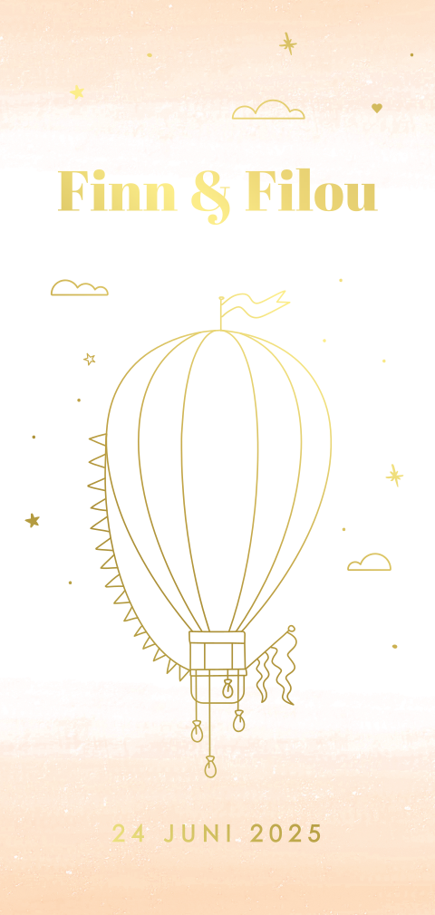 geboortekaartje Finn en Filou met luchtballon in folie