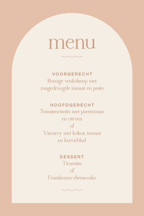 menukaart bruiloft met boog