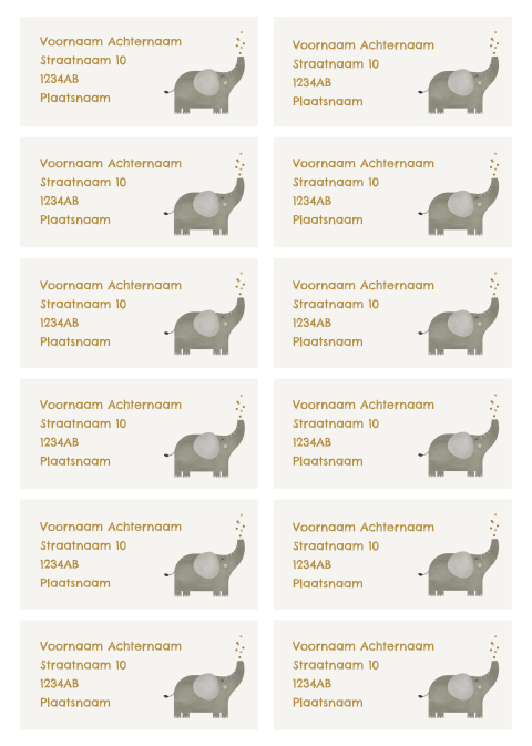 adresstickers met olifantje v.a 12 stuks