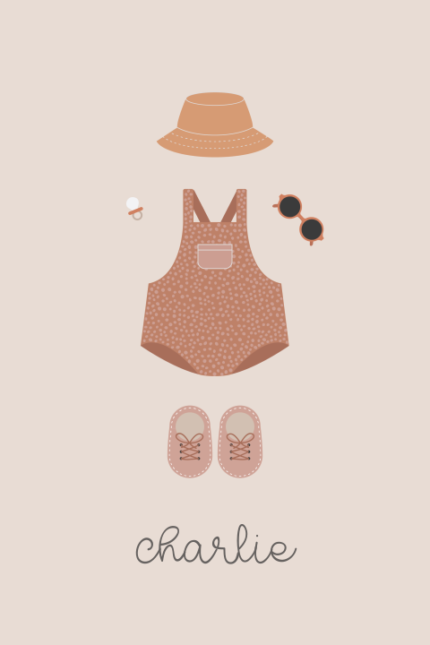 geboortekaartje Charlie met zomerse kleertjes