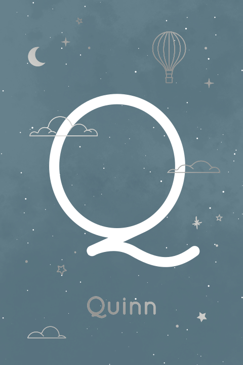 geboortekaartje Quinn met grote letter wolkjes en sterretjes
