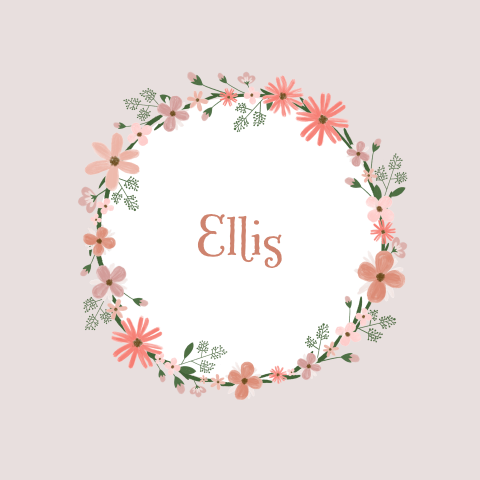 geboortekaartje meisje met roze bloemenkrans