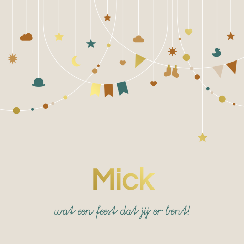 poster Mick met slingers en goudfolie