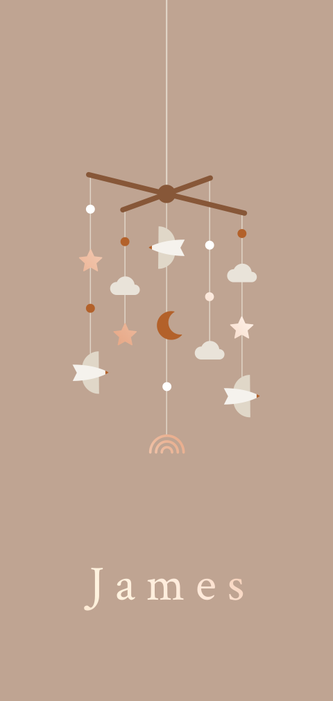 geboortekaartje James met vogeltjes babymobiel