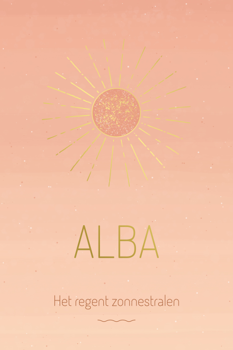 geboortekaartje Alba met gradient achtergrond en zon in goudfolie