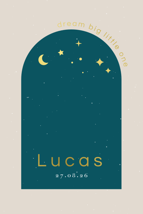 geboortekaartje jongen met boog en sterretjes goudfolie