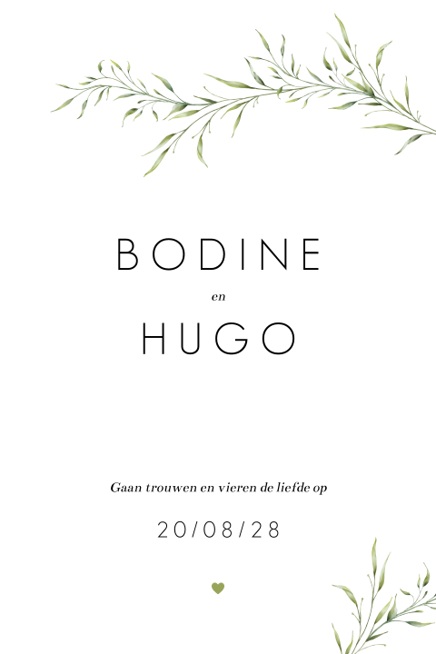 trouwkaart met sierlijke groene takken