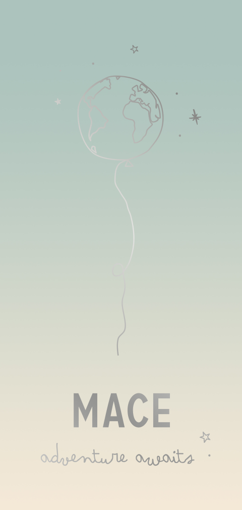 Geboortekaartje jongen met wereldbol ballon in goudfolie