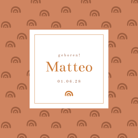 geboortekaartje Matteo met regenboogjes patroon