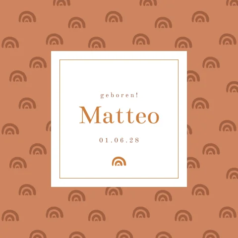 geboortekaartje Matteo met regenboogjes patroon