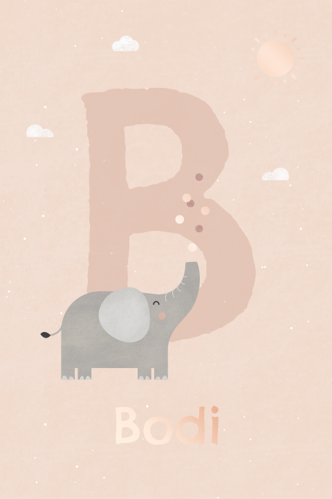 geboortekaartje Bodi met olifant en confetti