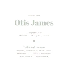 geboortekaartje Ortis abstract met spetters in zilverfolie