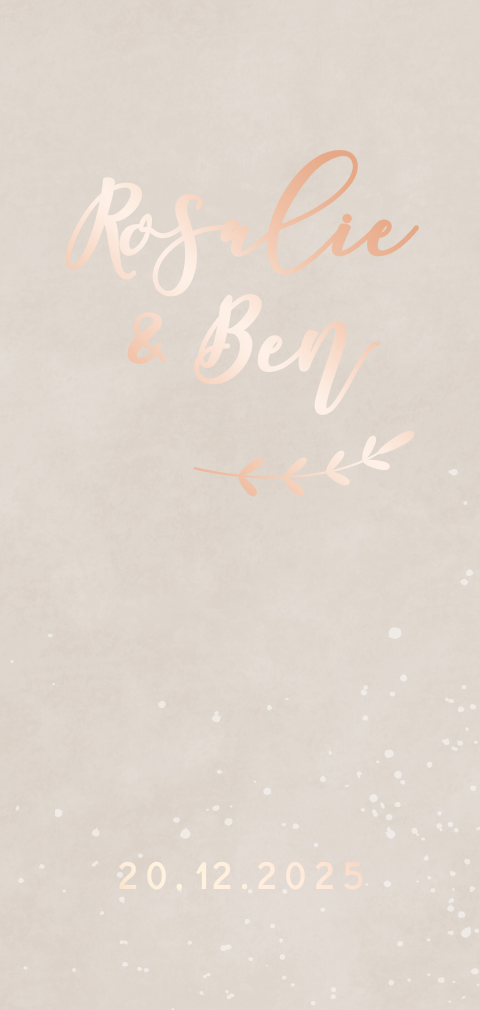 trouwkaart met blauwe achtergrond en roségoudfolie