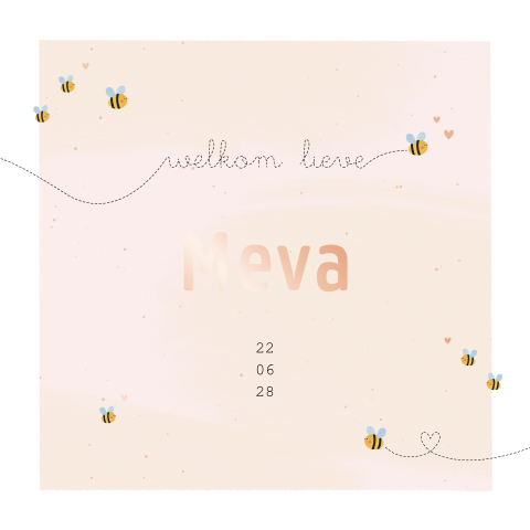 geboortekaartje Meva met schattige bijtjes en foliedruk