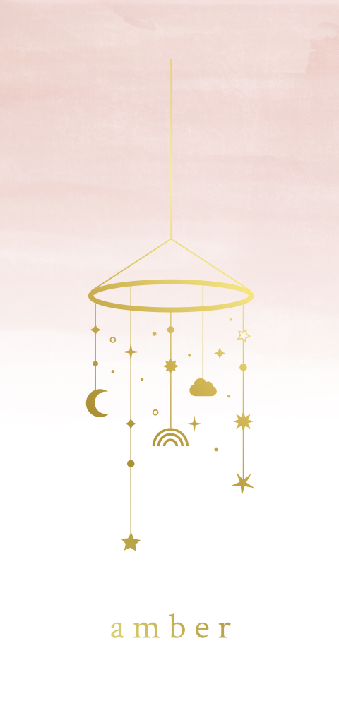 geboortekaartje meisje met babymobiel in goudfolie