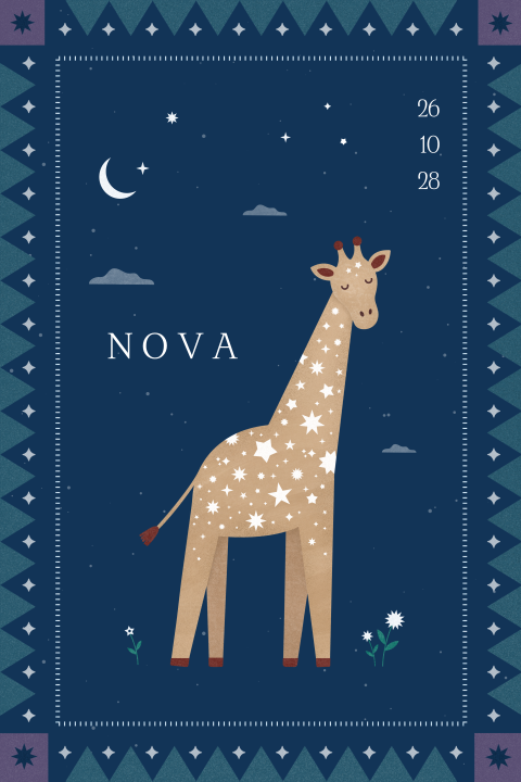 geboortekaartje Nova met giraf met sterrenprint