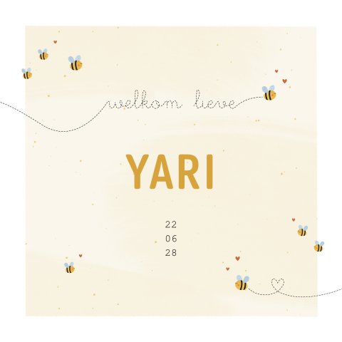 geboortekaartje Yari met schattige bijtjes