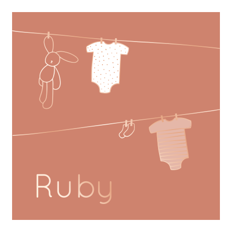 geboortekaartje Ruby met waslijntje vierkant