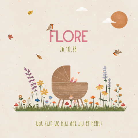 geboortekaartje Flore herfst met wiegje