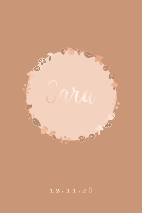 geboortekaartje Sara met herfstkrans in roségoudfolie