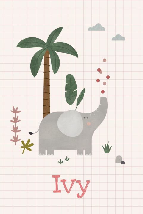 feestelijk geboortekaartje Ivy met olifant savanne