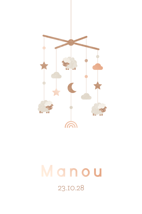 geboortekaartje Manou met babymobiel schapen