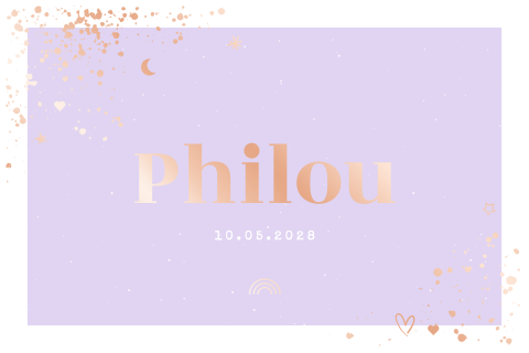 geboortekaartje Philou minimalistisch met spetters in folie