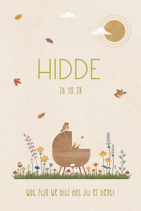 geboortekaartje Hidde herfst met wiegje