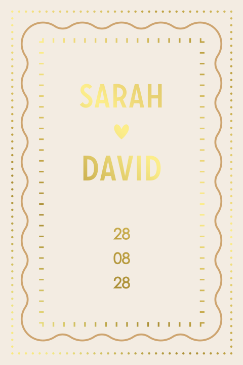 trouwkaart boho stijl met speelse kaders in goudfolie