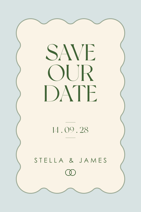 save the date kaart met strepen en speelse typografie