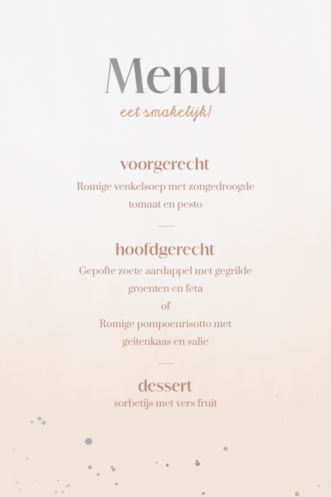 menukaart bruiloft kleurverloop en zilverfolie