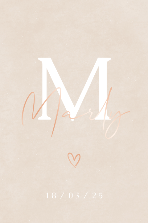 geboortekaartje meisje met letter en naam in folie