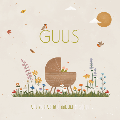 geboortekaartje Guus herfst met wiegje