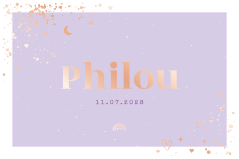 geboortekaartje Philou minimalistisch met spetters in folie