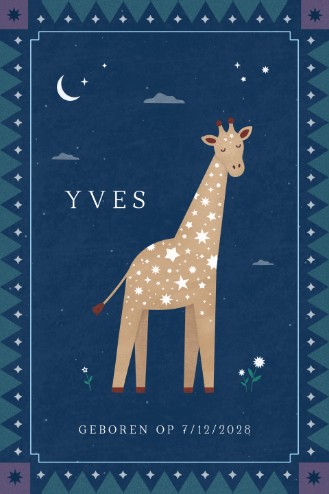 geboortekaartje Yves met giraf met sterrenprint