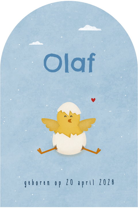 geboortekaartje Olaf in boogvorm met kuiken