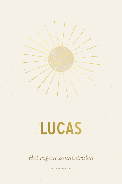 geboortekaartje Lucas met zon in goudfolie