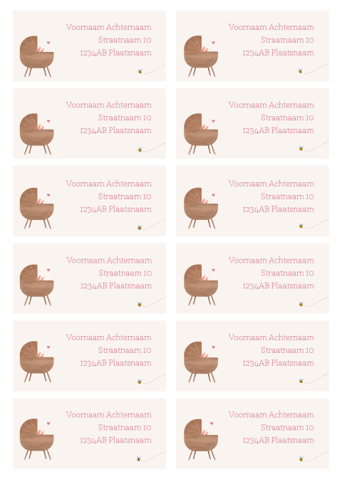 adresstickers met wiegje meisje v.a 12 stuks