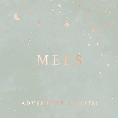 geboortekaartje jongen met sterren vierkant in roségoudfolie