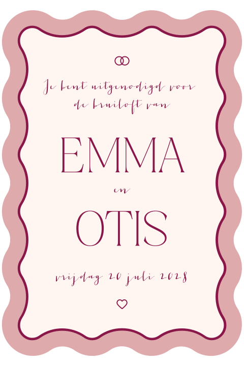 moderne trouwkaart in bijzondere vorm met speelde typografie