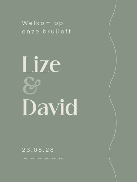 welkomsbord bruiloft groen met golf 