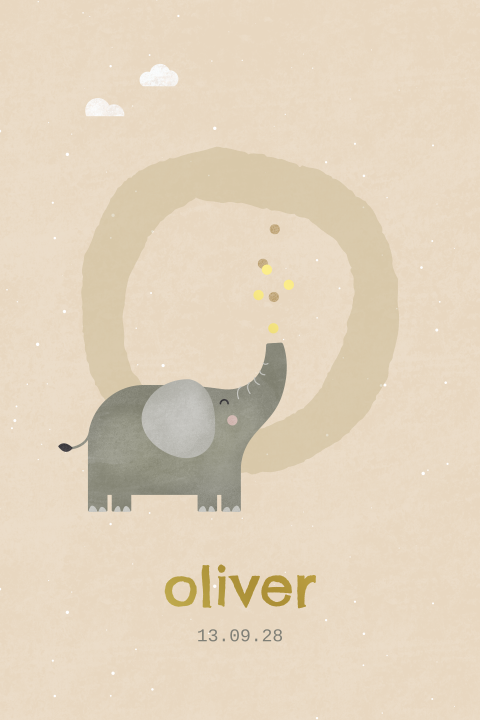 poster 20x30 cm Oliver met olifantje en confetti