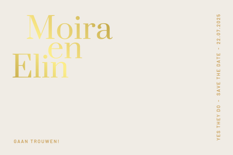 save the date kaart typografisch beige met goudfolie