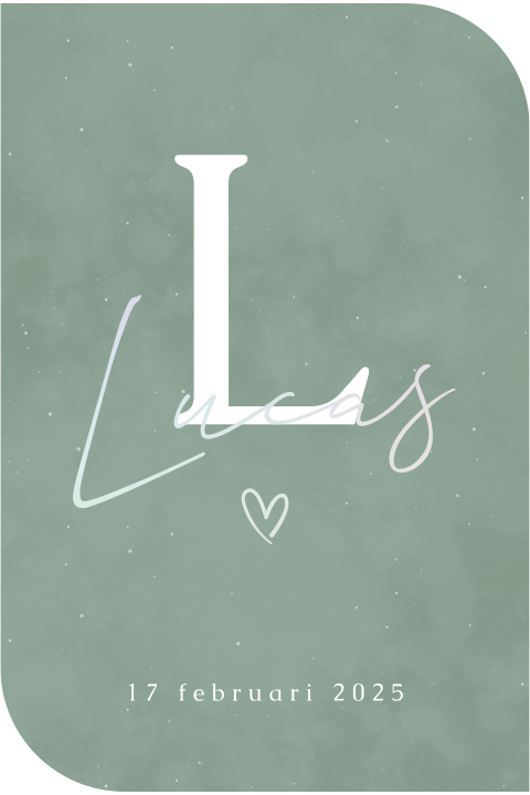 geboortekaartje in bijzondere vorm Lucas met initiaal