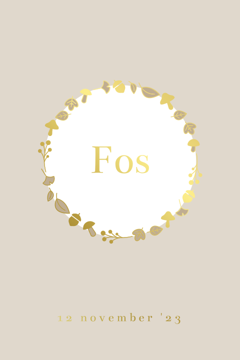 geboortekaartje jongen met herfstkrans in goudfolie enkel